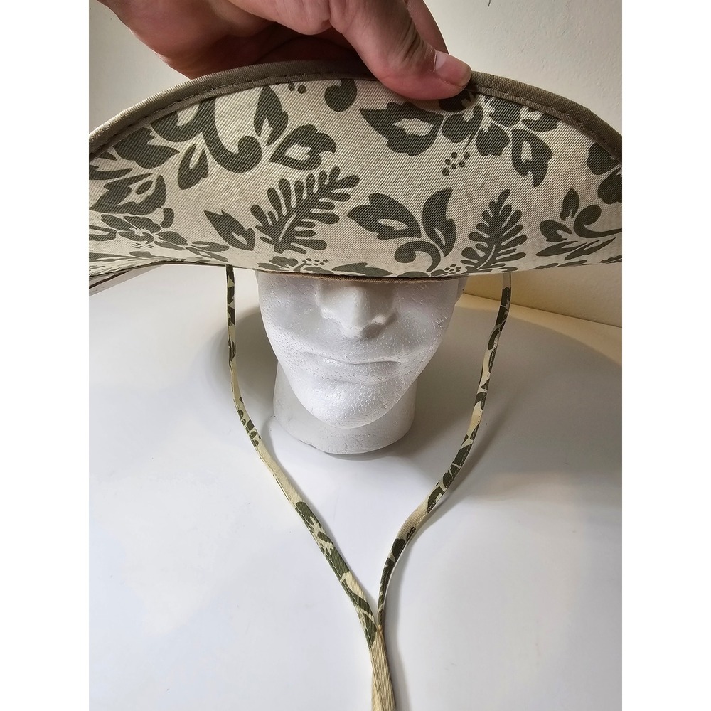 Dorfman Pacific Womens Straw Sun Hat Wide Brim Floral Print Chin Strap Tan Green - Picture 5 of 8